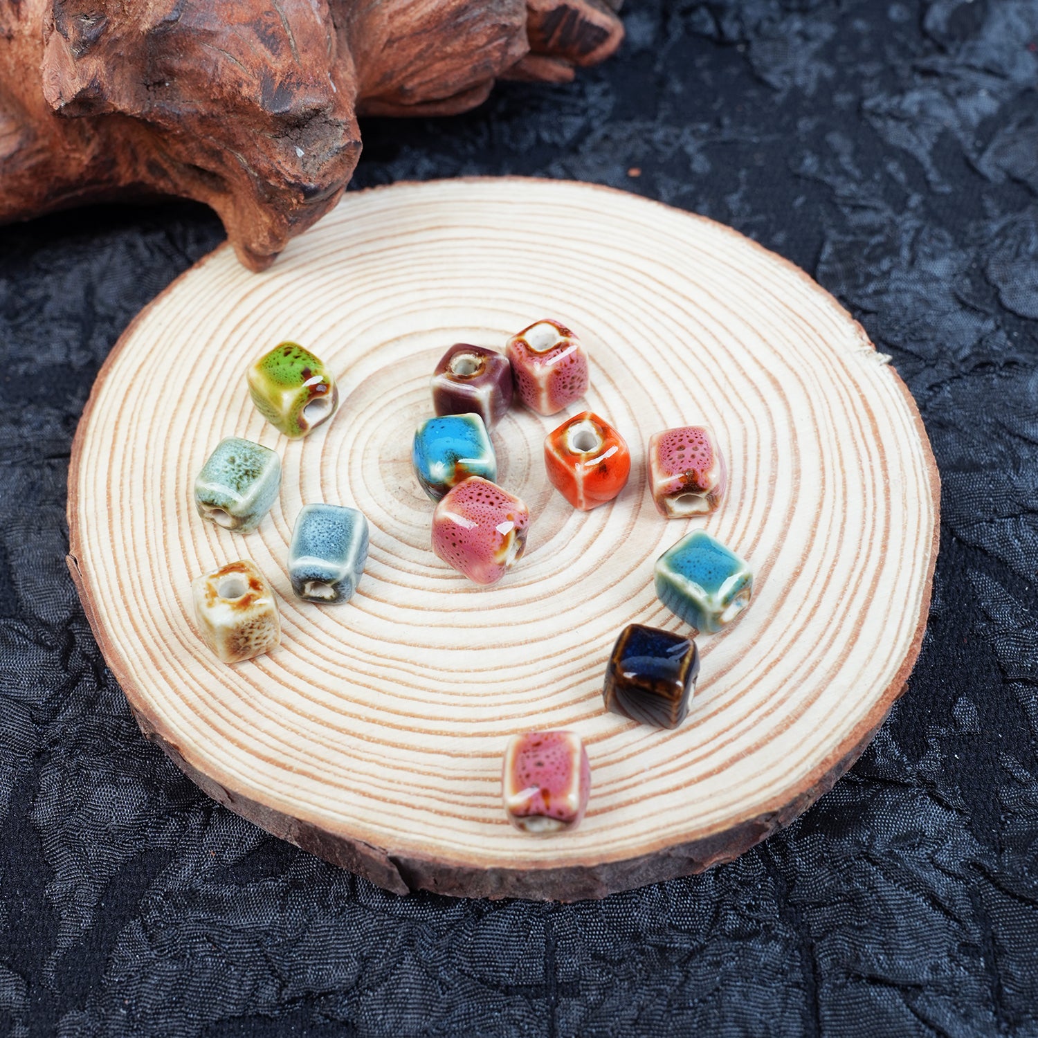 Handmade DIY Mosaic Square Porcelain Beads (20 pcs) - Mixed Floral Glaze Colors