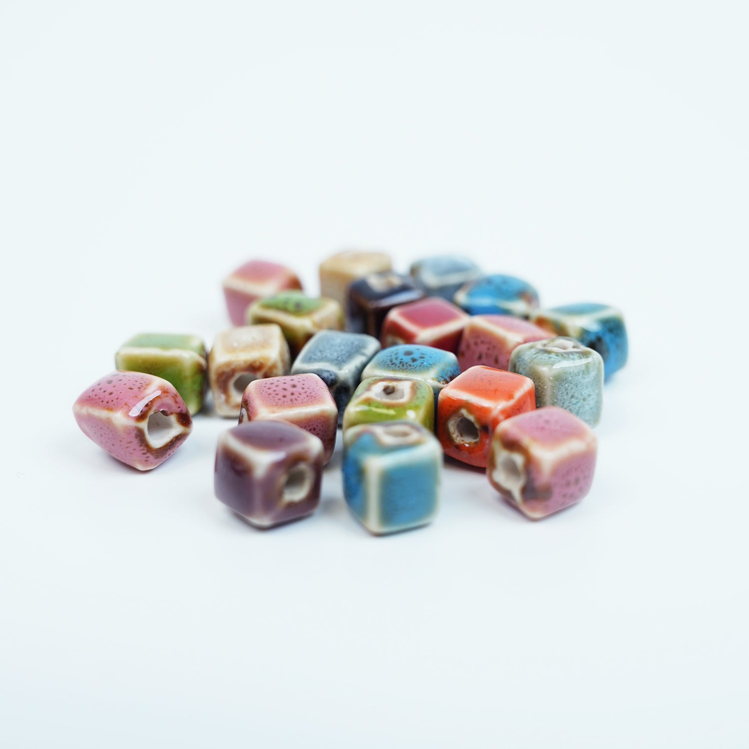 Handmade DIY Mosaic Square Porcelain Beads (20 pcs) - Mixed Floral Glaze Colors