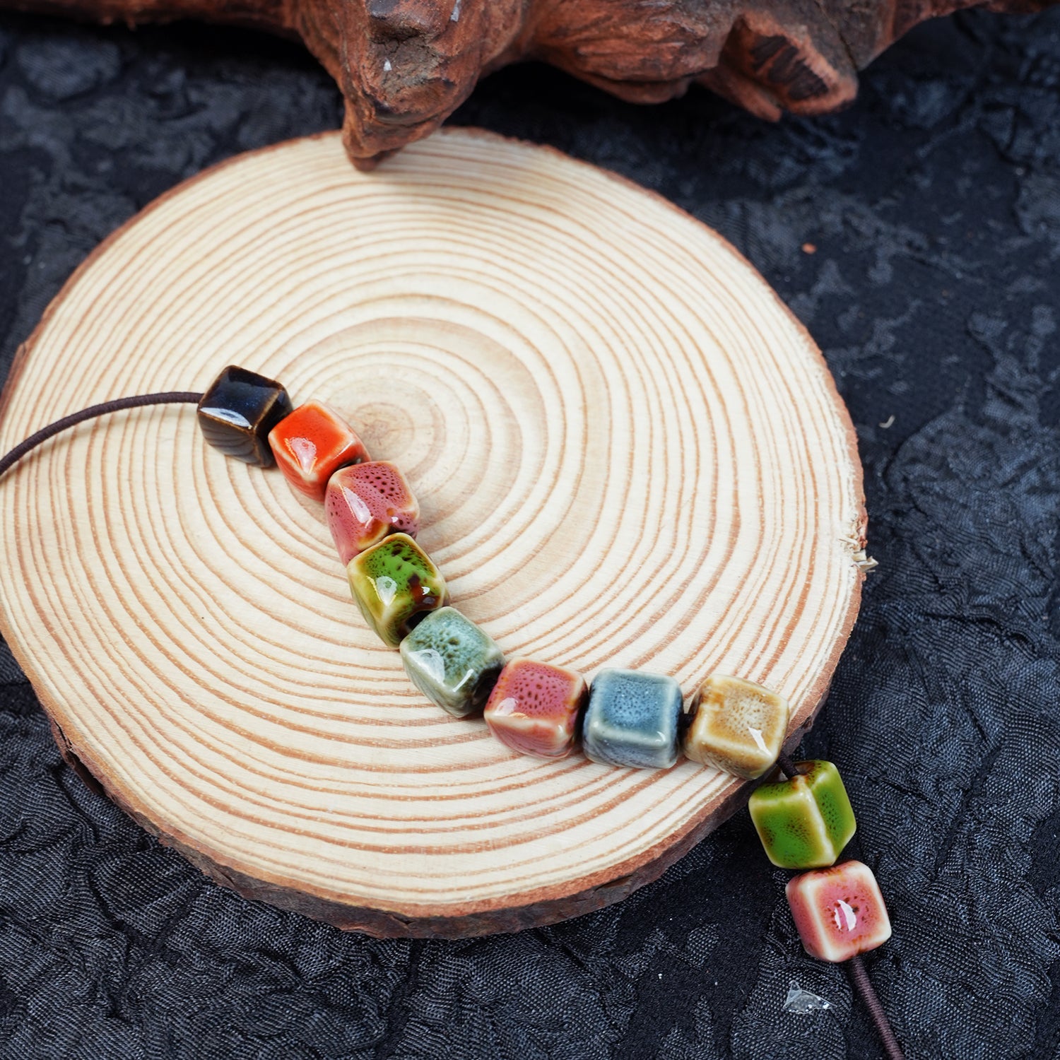 Handmade DIY Mosaic Square Porcelain Beads (20 pcs) - Mixed Floral Glaze Colors