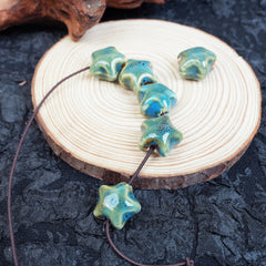 Handmade DIY Star-Shaped Flower Glaze Porcelain Beads (10 pcs) - Floral Blue