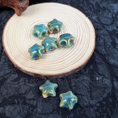 Handmade DIY Star-Shaped Flower Glaze Porcelain Beads (10 pcs) - Floral Blue