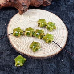 Handmade DIY Star-Shaped Flower Glaze Porcelain Beads (10 pcs) - Floral Green
