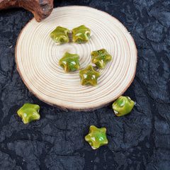Handmade DIY Star-Shaped Flower Glaze Porcelain Beads (10 pcs) - Floral Green
