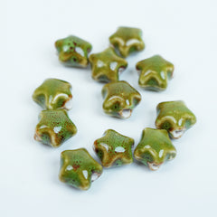 Handmade DIY Star-Shaped Flower Glaze Porcelain Beads (10 pcs) - Floral Green