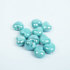 Handmade DIY Heart-Shaped Flower Glaze Porcelain Beads (10 pcs) - Heart Turquoise Clear