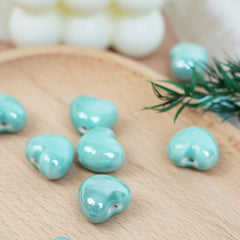 Handmade DIY Heart-Shaped Flower Glaze Porcelain Beads (10 pcs) - Heart Turquoise Clear