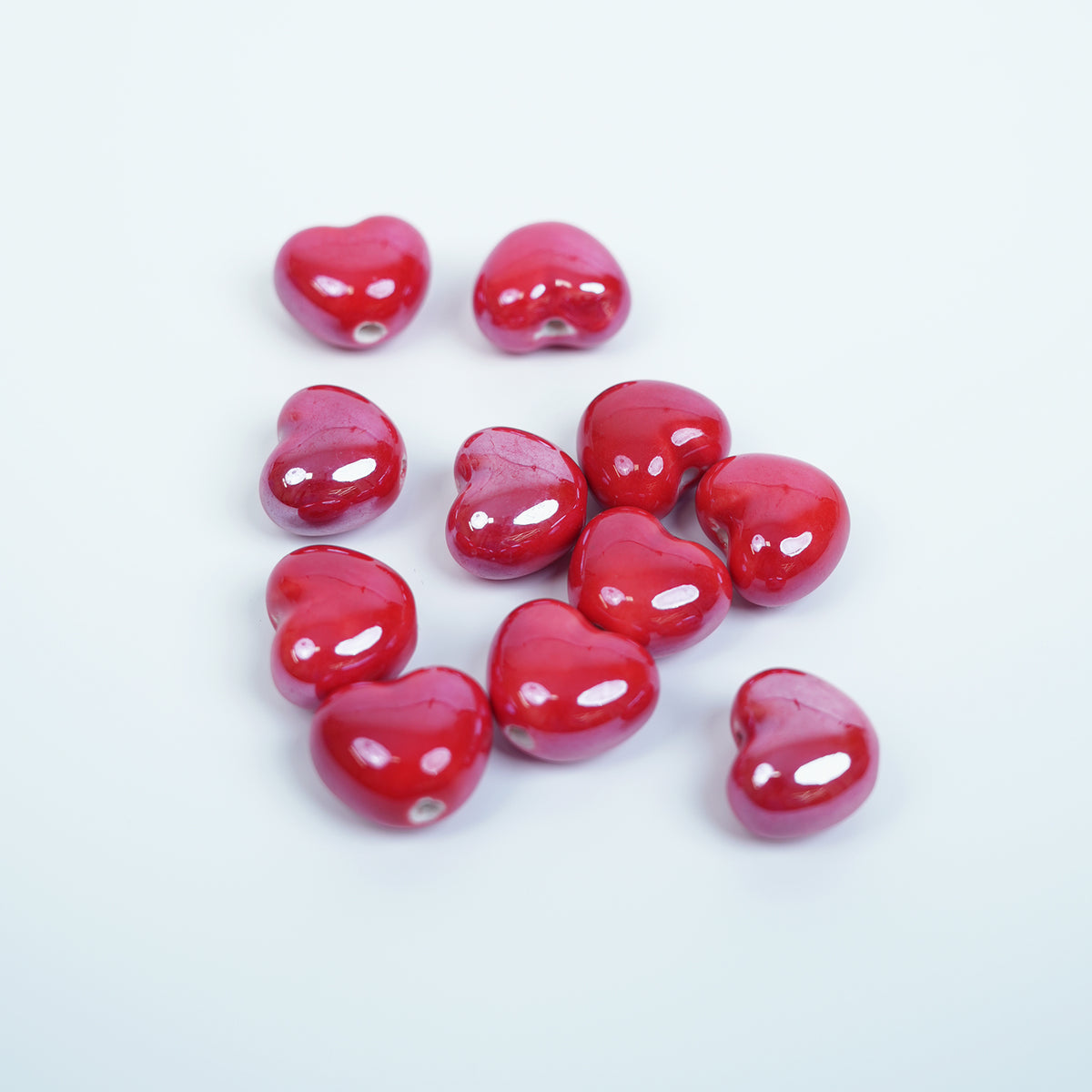 Handmade DIY Heart-Shaped Flower Glaze Porcelain Beads (10 pcs) - Heart Bright Red