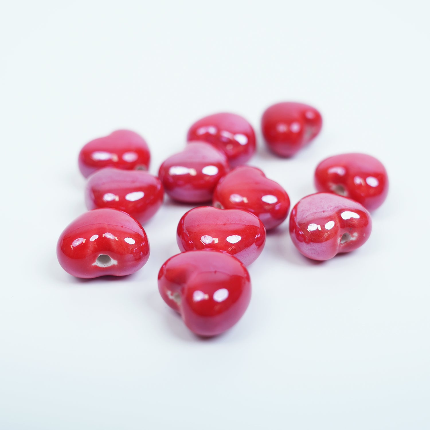 Handmade DIY Heart-Shaped Flower Glaze Porcelain Beads (10 pcs) - Heart Bright Red