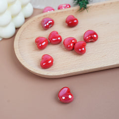 Handmade DIY Heart-Shaped Flower Glaze Porcelain Beads (10 pcs) - Heart Bright Red