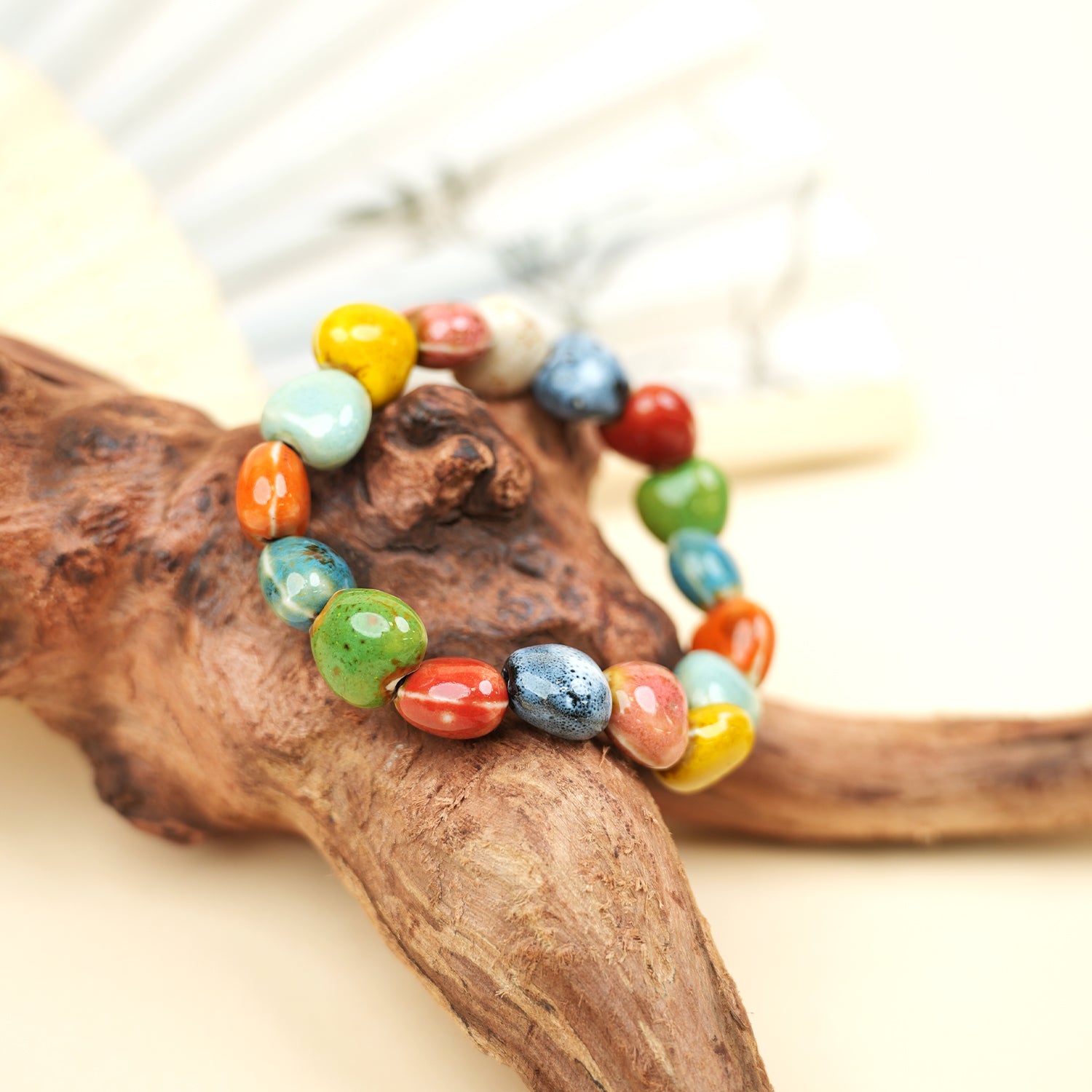 Chinese Ceramic Heart-Shaped Bead Bracelet