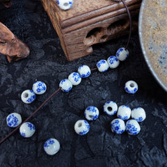 Handmade DIY Blue and White Porcelain Flower Beads (10 pcs) - Blue Floral Pattern