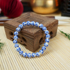 Jingdezhen Ethnic Style Ceramic Bead Bracelet - Indigo Blue-and-White (8mm)