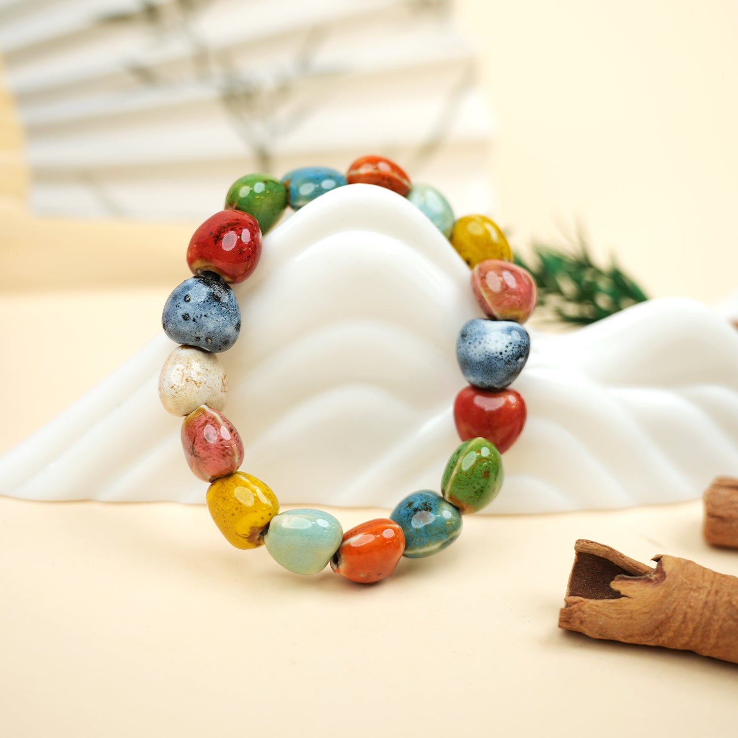 Chinese Ceramic Heart-Shaped Bead Bracelet