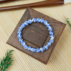 Jingdezhen Ethnic Style Ceramic Bead Bracelet - Indigo Blue-and-White (8mm)