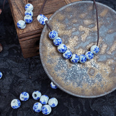Handmade DIY Blue and White Porcelain Flower Beads (30 pcs) - Blue Floral Pattern