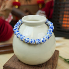 Jingdezhen Ethnic Style Ceramic Bead Bracelet - Indigo Blue-and-White (8mm)