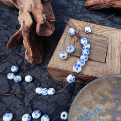Handmade DIY Blue and White Porcelain Flower Beads (30 pcs) - Blue Floral Pattern