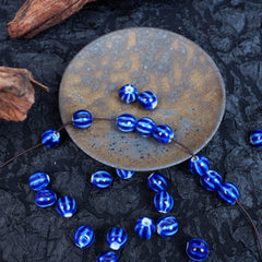 Handmade DIY Pumpkin Striped Porcelain Beads (30 pcs) - Pure Cobalt Blue