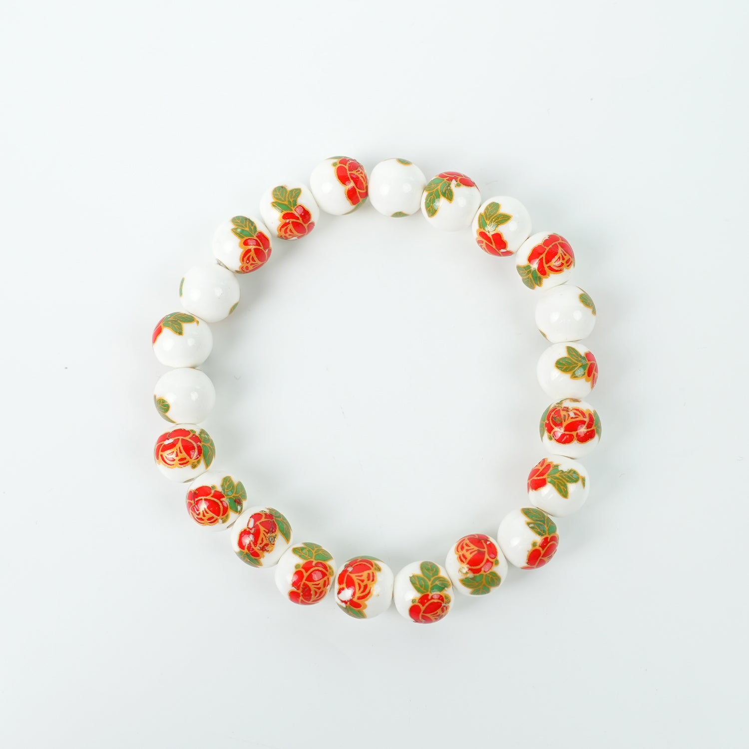 Jingdezhen Ethnic Style Ceramic Bead Bracelet - Spring Blossom Red (8mm)