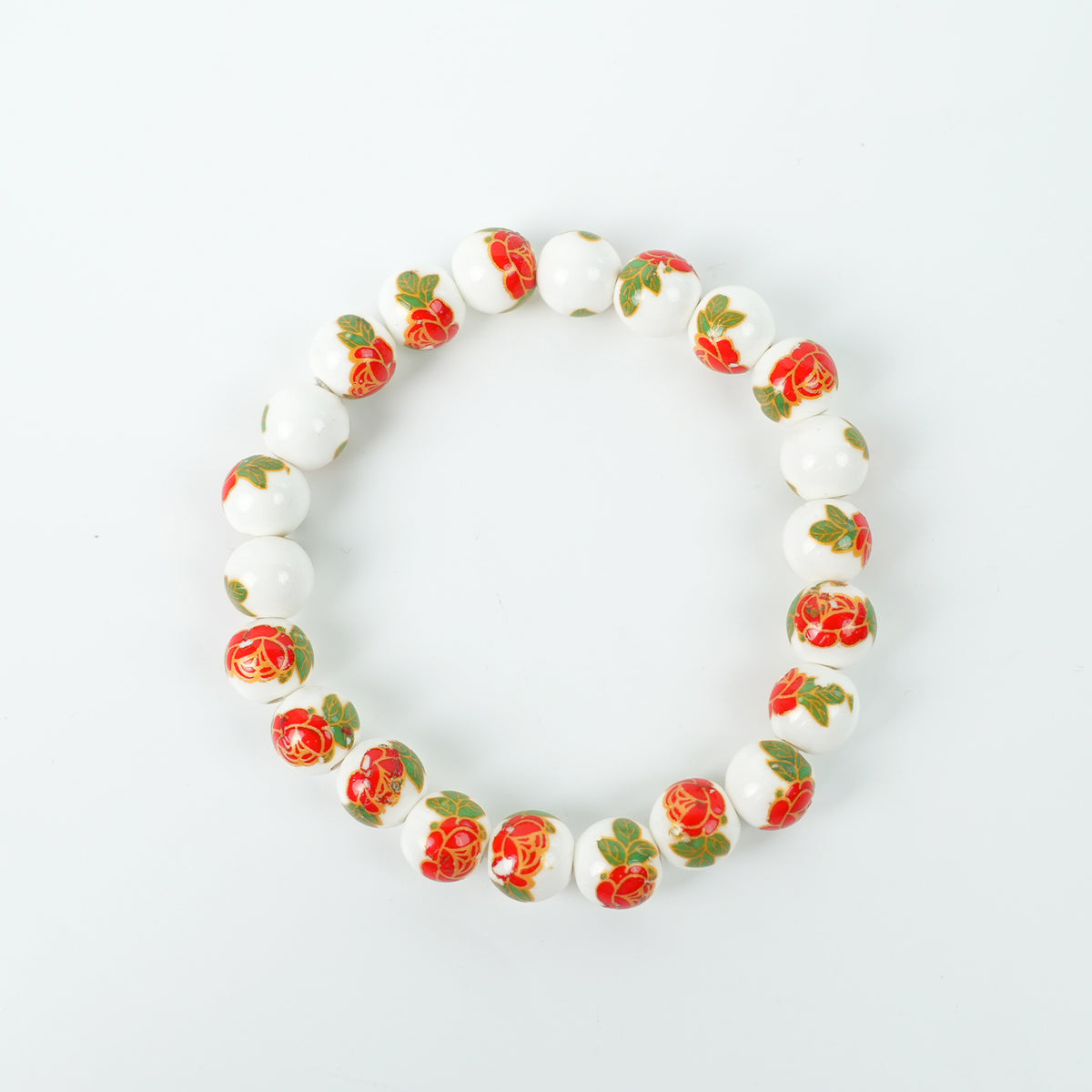 Jingdezhen Ethnic Style Ceramic Bead Bracelet - Spring Blossom Red (8mm)