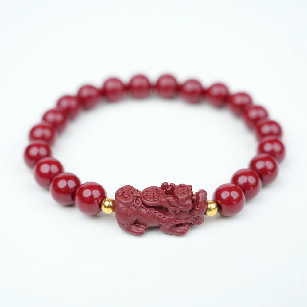 8mm Cinnabar Purple Gold Sand Pixiu Bracelet - Wealth Blessing Style