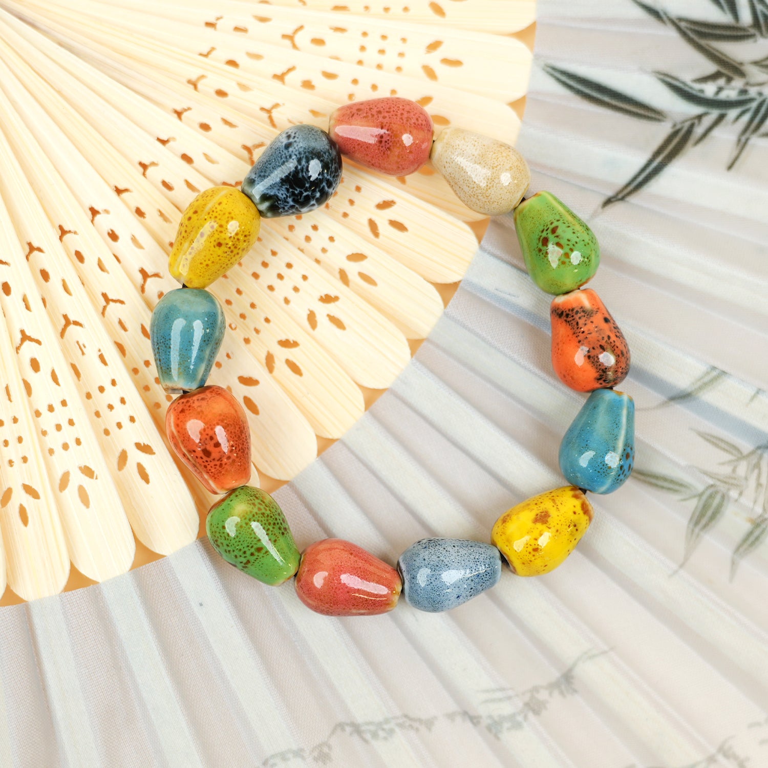 Chinese Ceramic Teardrop-Shaped Bead Bracelet
