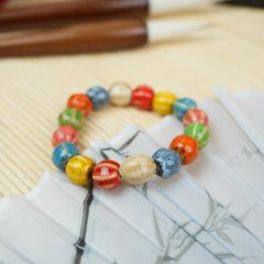 Chinese Ceramic Watermelon-Style Glazed Bead Bracelet