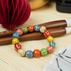 Chinese Ceramic Watermelon-Style Glazed Bead Bracelet