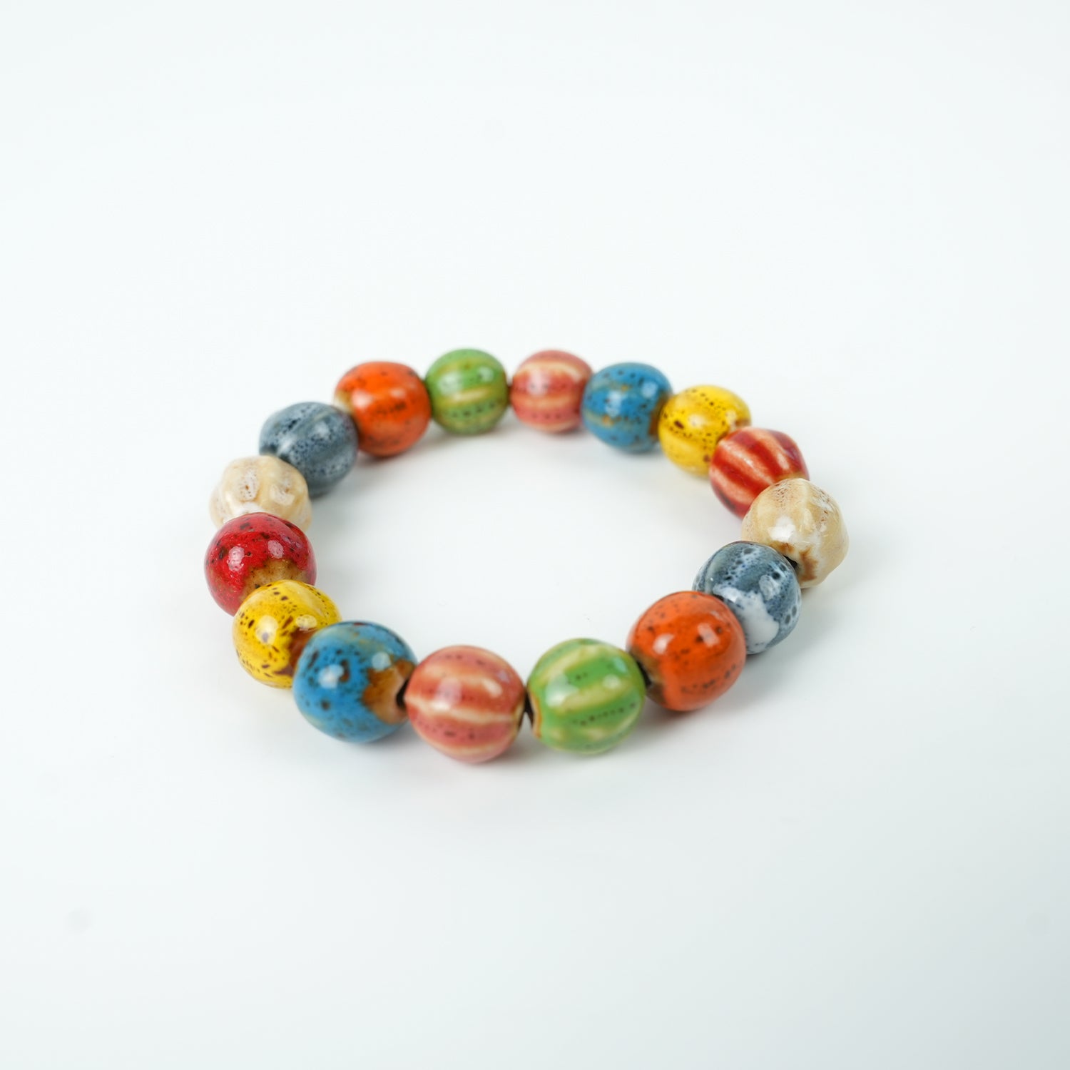 Chinese Ceramic Watermelon-Style Glazed Bead Bracelet