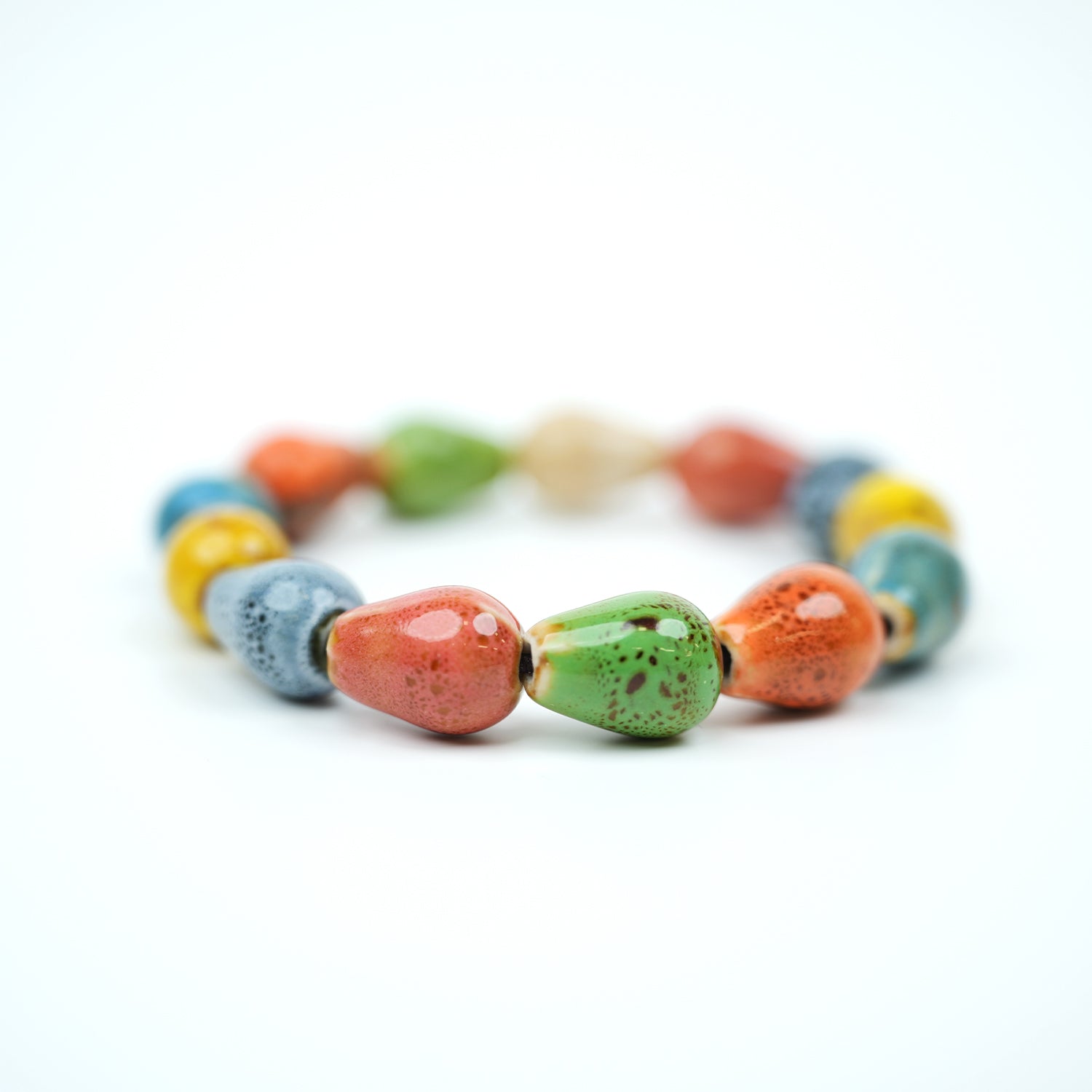 Chinese Ceramic Teardrop-Shaped Bead Bracelet