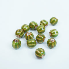 Handmade DIY Pumpkin Striped Porcelain Beads (10 pcs) - Green Glaze
