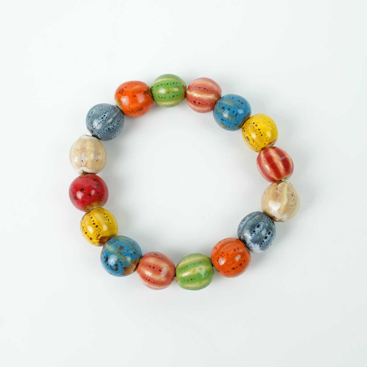 Chinese Ceramic Watermelon-Style Glazed Bead Bracelet