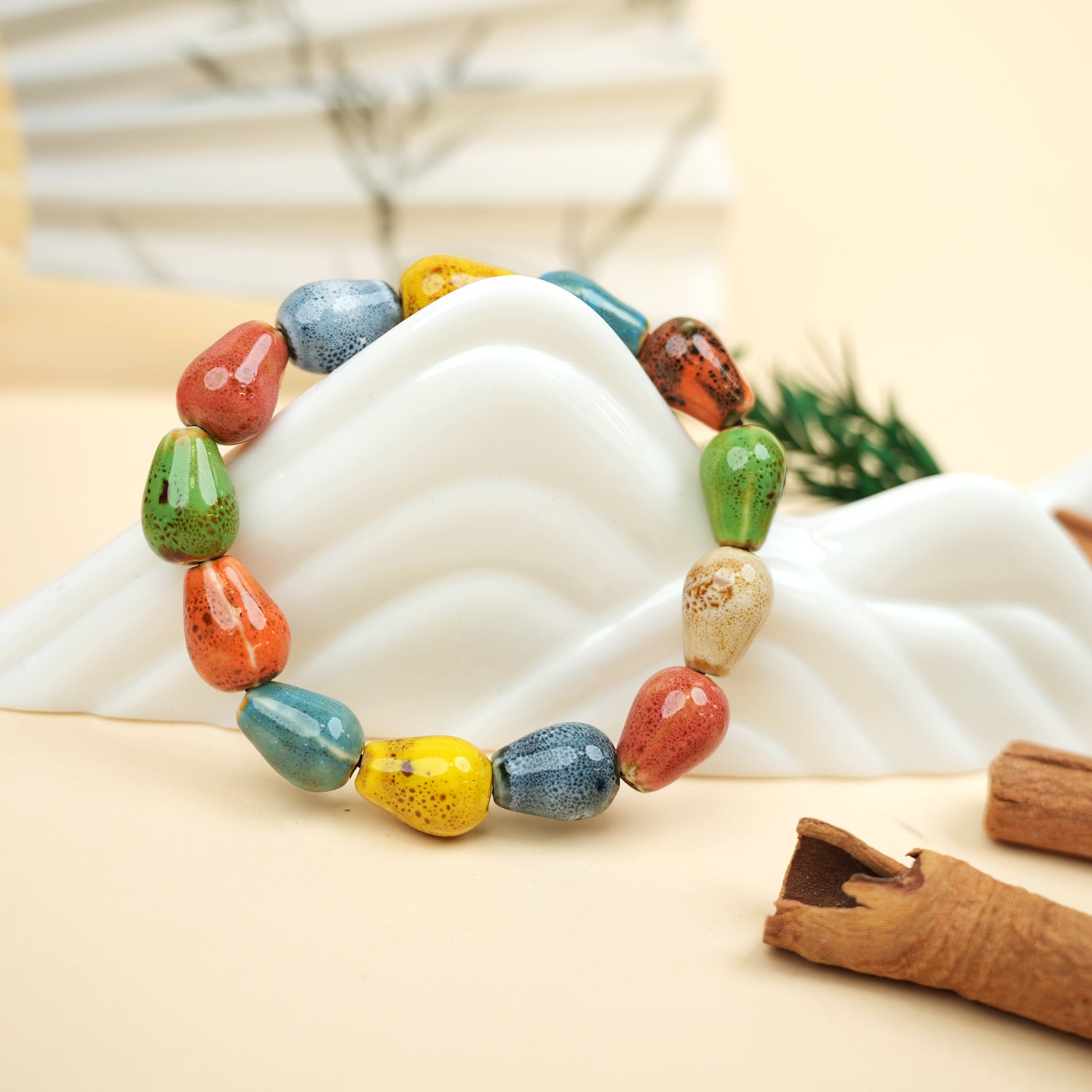 Chinese Ceramic Teardrop-Shaped Bead Bracelet