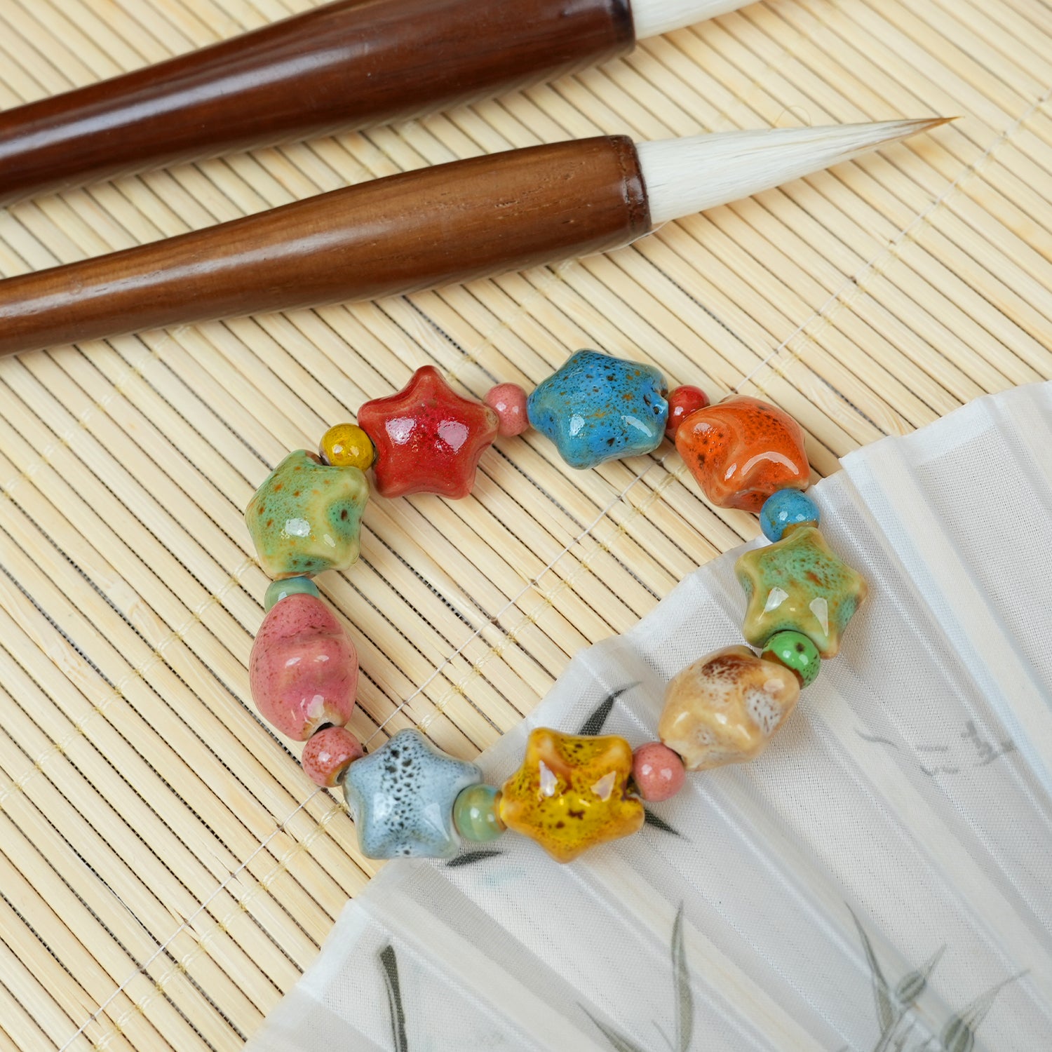 Chinese Ceramic Star-Shaped Bead Bracelet