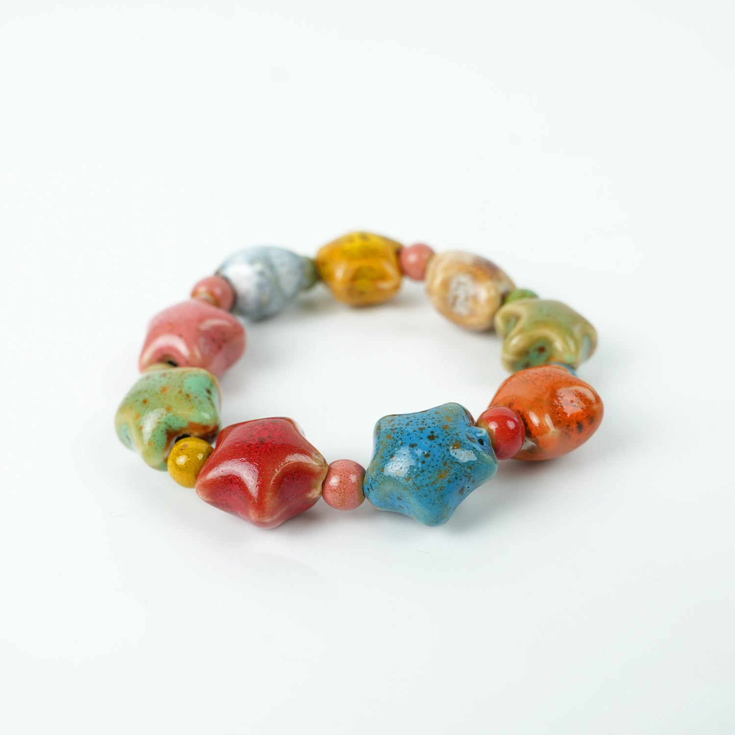 Chinese Ceramic Star-Shaped Bead Bracelet