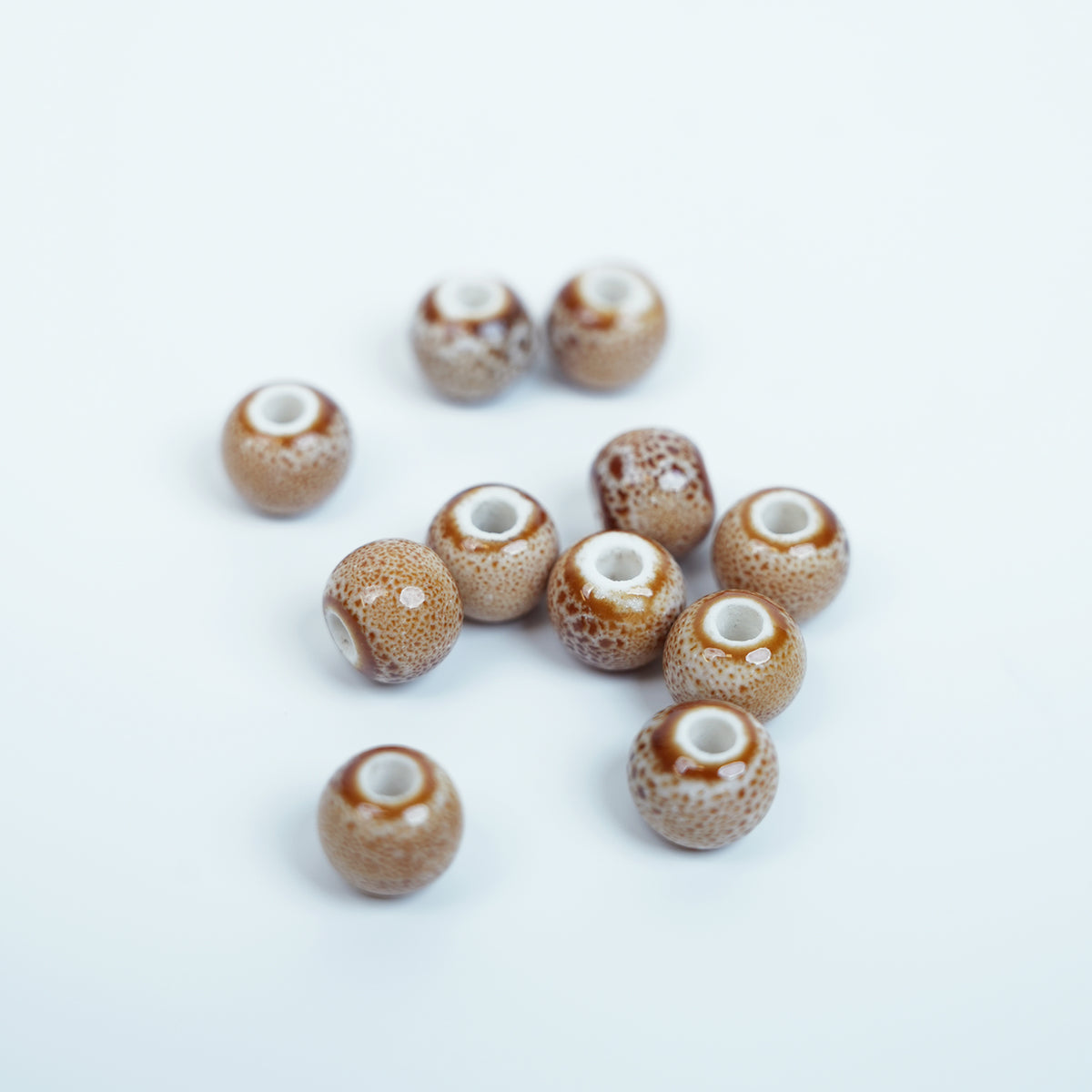 Handmade DIY 8mm Flower Glaze Leopard Print Porcelain Beads (10 pcs) - Leopard Cafe White