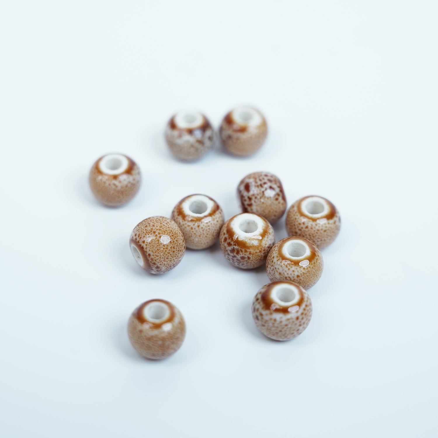 Handmade DIY 8mm Flower Glaze Leopard Print Porcelain Beads (30 pcs) - Leopard Cafe White