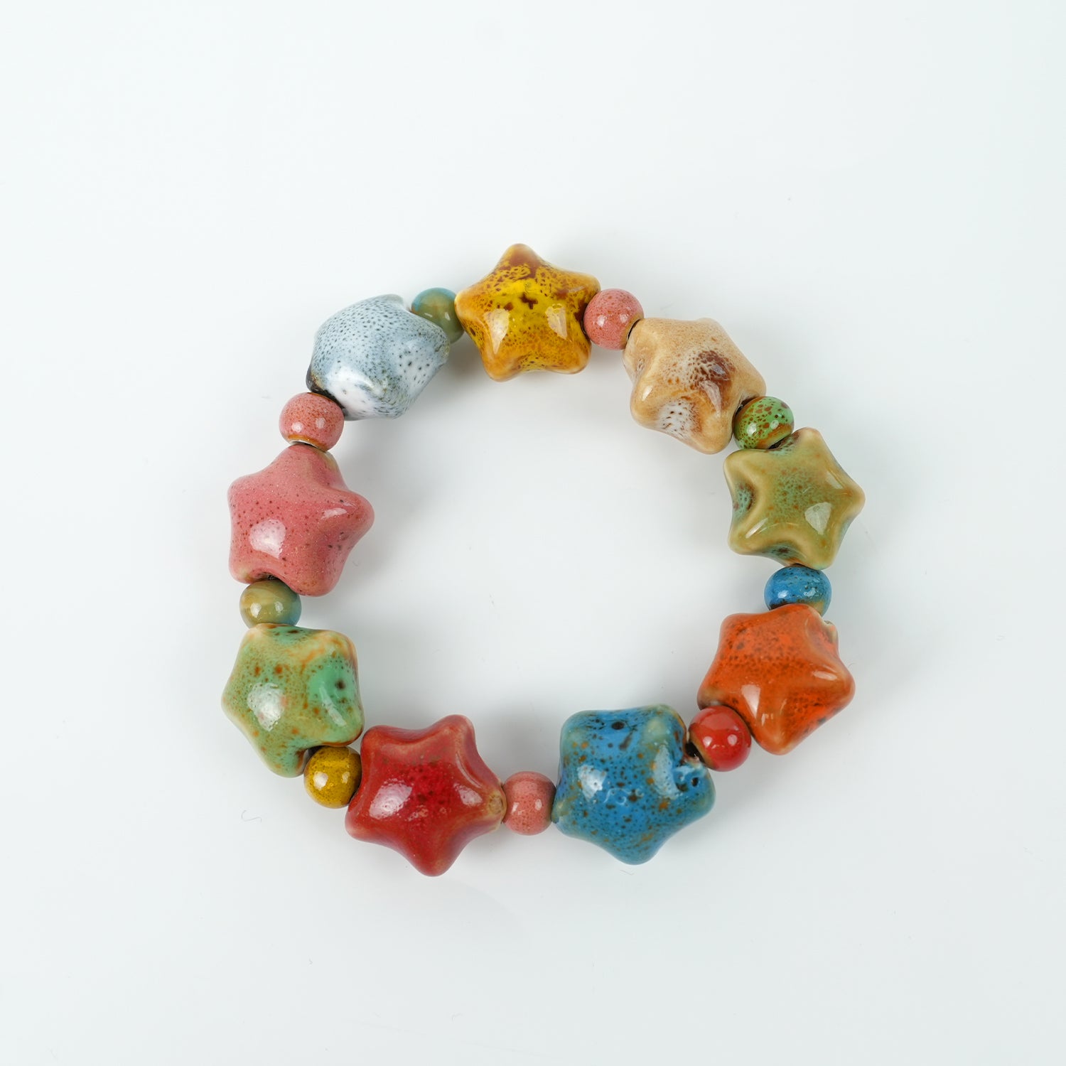 Chinese Ceramic Star-Shaped Bead Bracelet