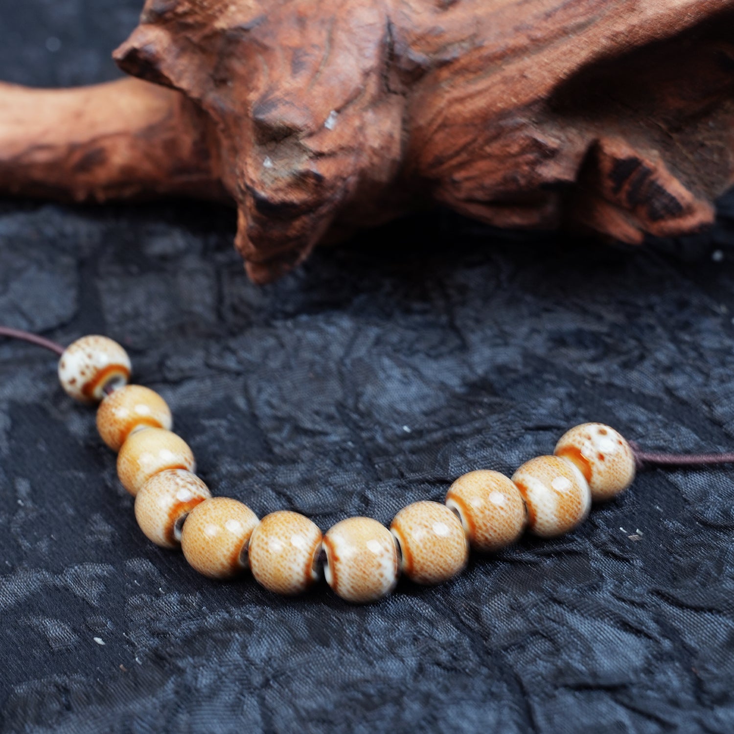 Handmade DIY 8mm Flower Glaze Leopard Print Porcelain Beads (10 pcs) - Leopard Cafe White