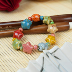 Chinese Ceramic Star-Shaped Bead Bracelet