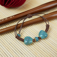Ceramic Round Bead Bracelet (Blue Gradient Glaze, Serene & Elegant, Adjustable Cord)