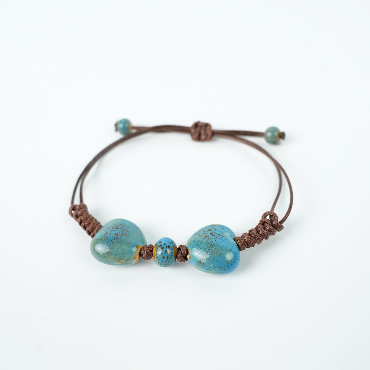 Ceramic Round Bead Bracelet (Blue Gradient Glaze, Serene & Elegant, Adjustable Cord)
