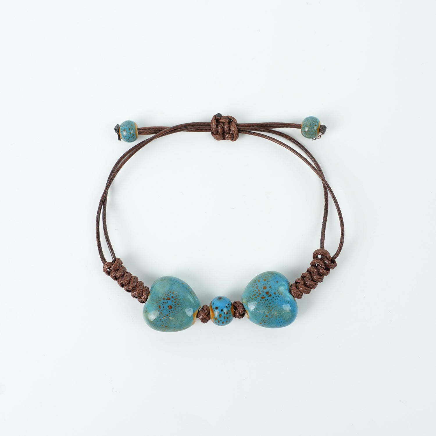 Ceramic Round Bead Bracelet (Blue Gradient Glaze, Serene & Elegant, Adjustable Cord)