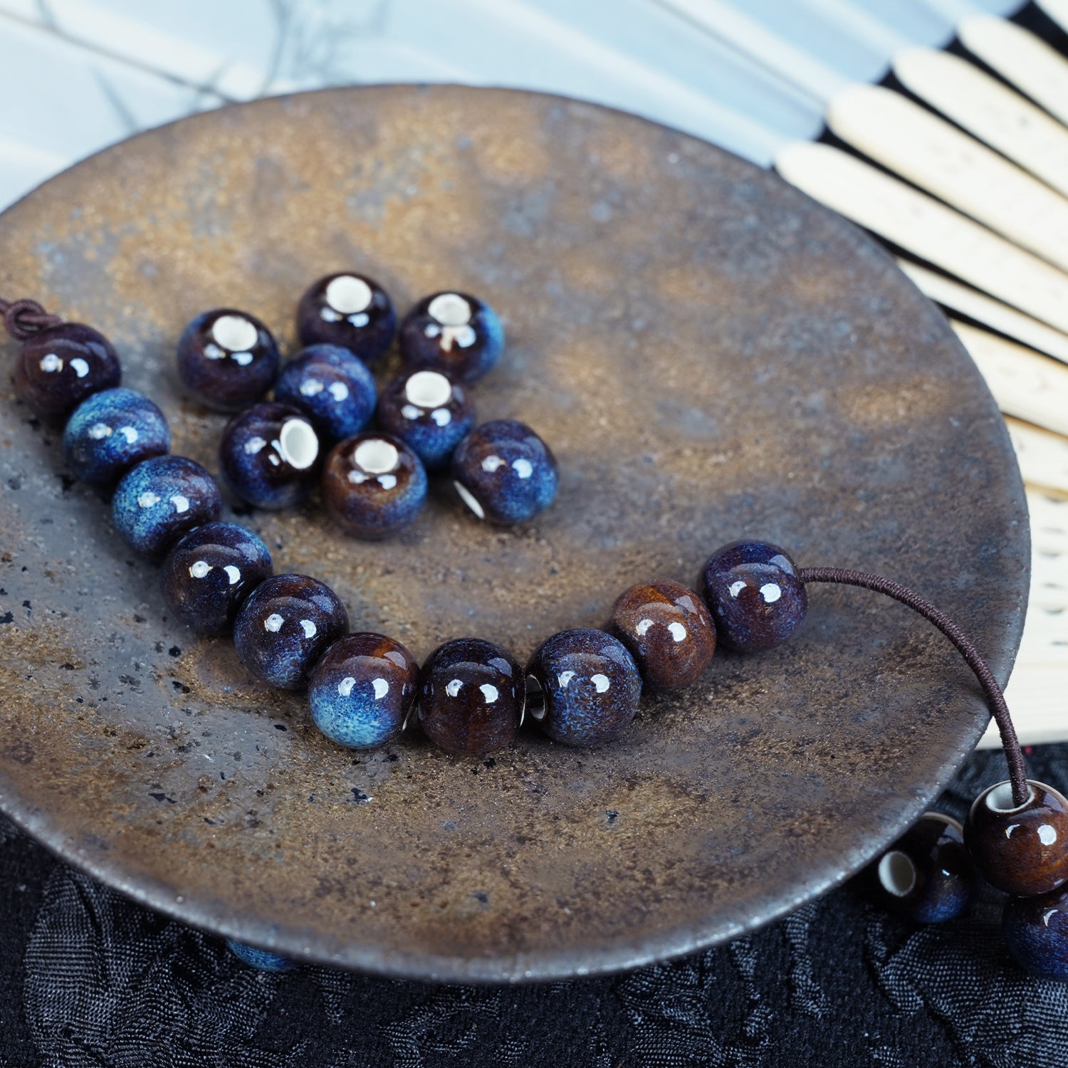 Handmade DIY 8mm Flower Glaze Leopard Print Porcelain Beads (10 pcs) - Leopard Gem Blue