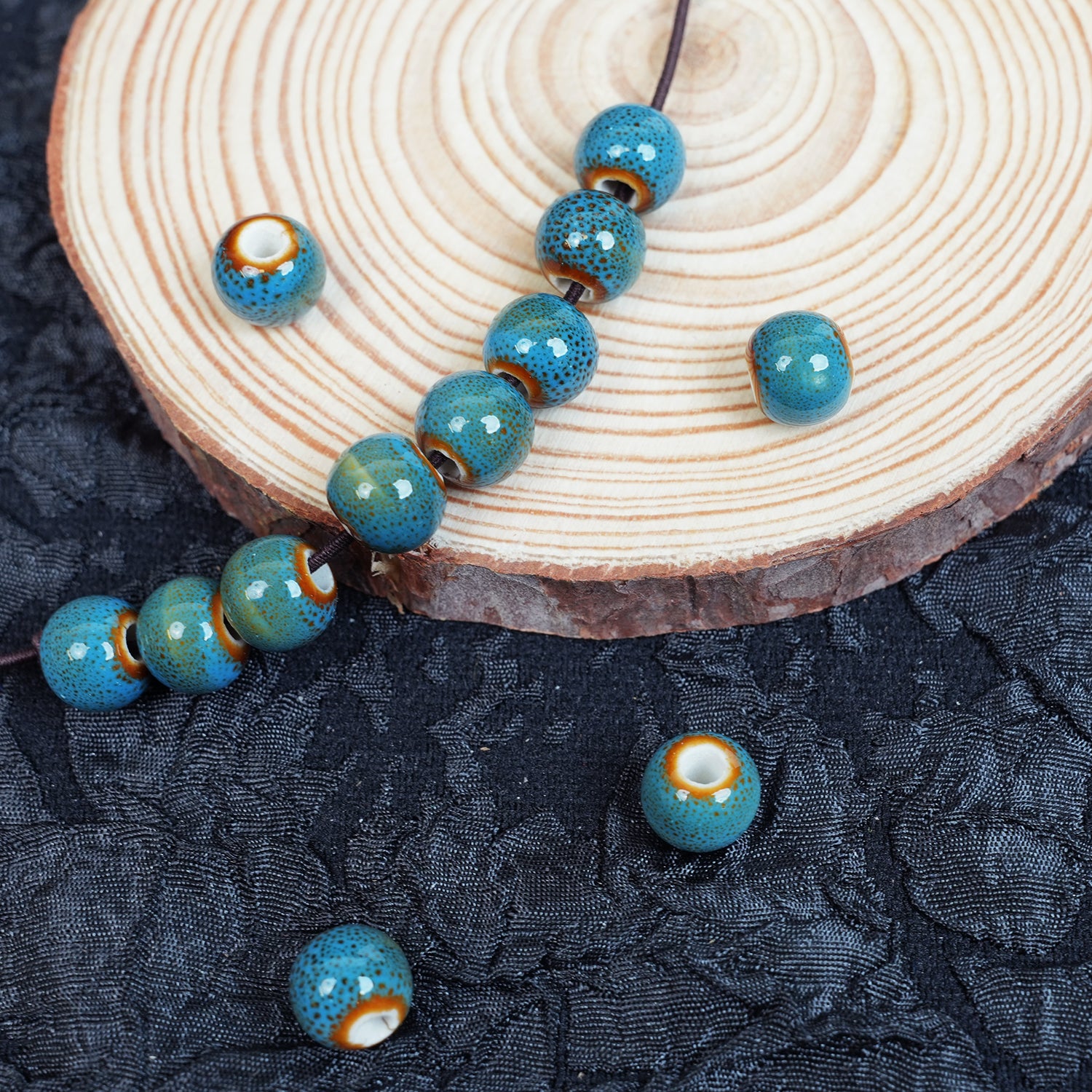 Handmade DIY 8mm Flower Glaze Leopard Print Porcelain Beads (10 pcs) - Leopard Blue