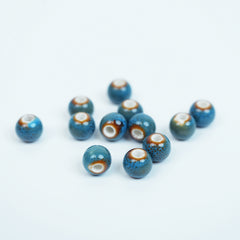 Handmade DIY 8mm Flower Glaze Leopard Print Porcelain Beads (30 pcs) - Leopard Blue