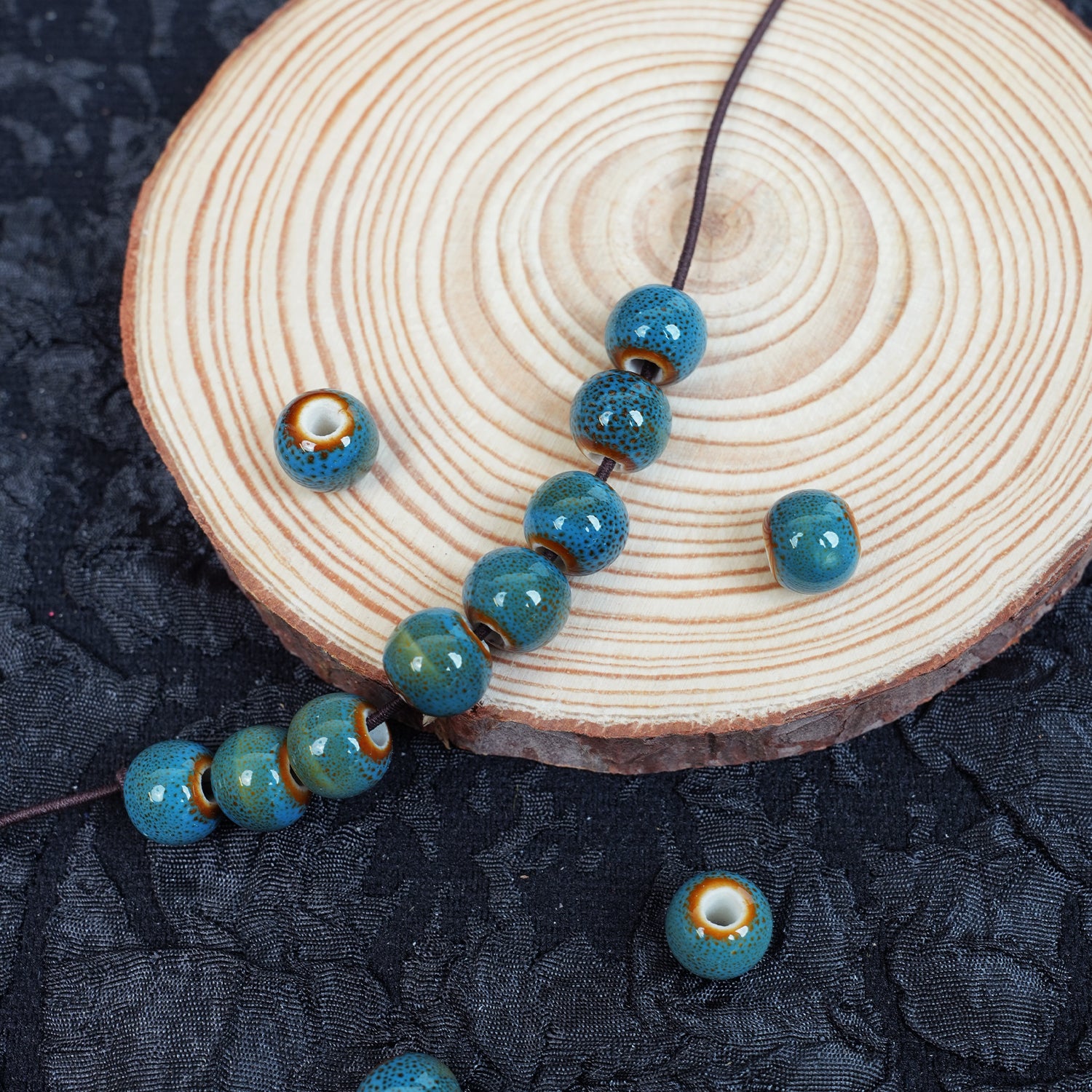 Handmade DIY 8mm Flower Glaze Leopard Print Porcelain Beads (30 pcs) - Leopard Blue