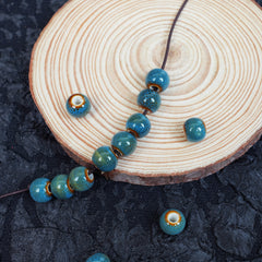 Handmade DIY 8mm Flower Glaze Leopard Print Porcelain Beads (30 pcs) - Leopard Blue