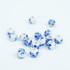 Handmade DIY Blue and White Porcelain Flower Beads (10 pcs) - Blue Floral Pattern