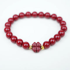 8mm Cinnabar Purple Gold Sand Four-Leaf Clover Bracelet - Joy & Luck Style